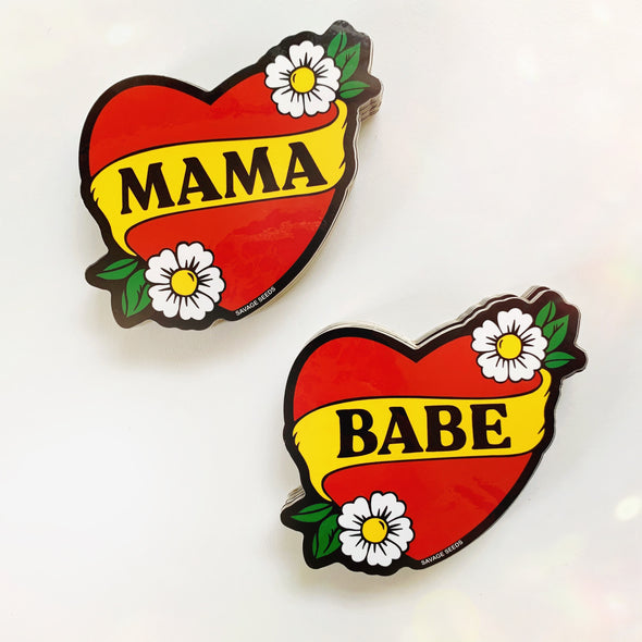 BABE HEART and MAMA HEART - Die Cut Vinyl Stickers
